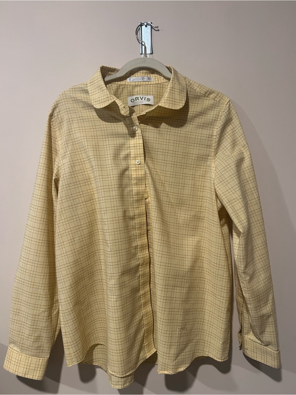 Orvis Men's Pale Yellow Plaid Button-Up Shirt